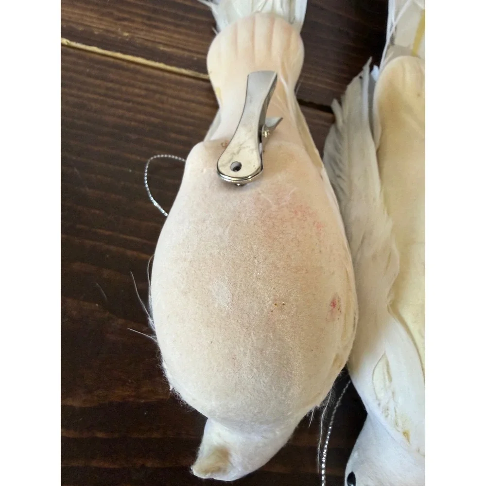 VTG White Dove Christmas Tree Ornaments Set of 3‎ Feather Tail Clip On 12 Inch